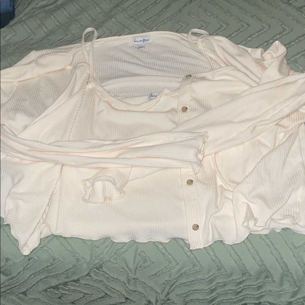 love, Fire Cream Tank Top and cardigan set